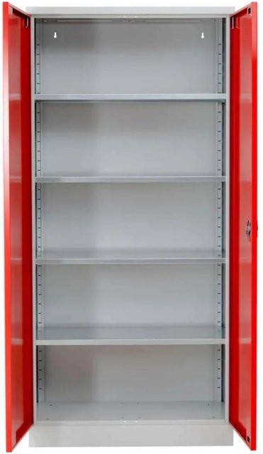 PROREGAL Stahlschrank Bee mit 7 Fachböden und Schließsystem in Grau-Rot, H x B x T: 195 x 92 x 50 cm - Bild 1