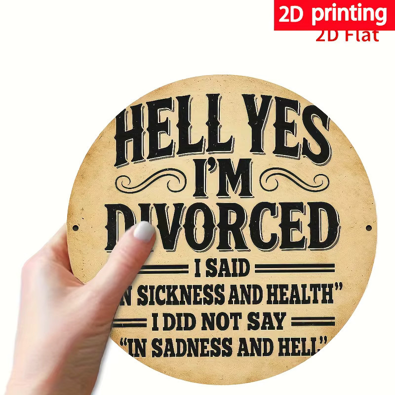 Metallschild Potdemiel Hell Yes I'm Divorce Declaration Wandkunst im Vintage-Design, Beige, B/H: 20 x 20 cm - Bild 5