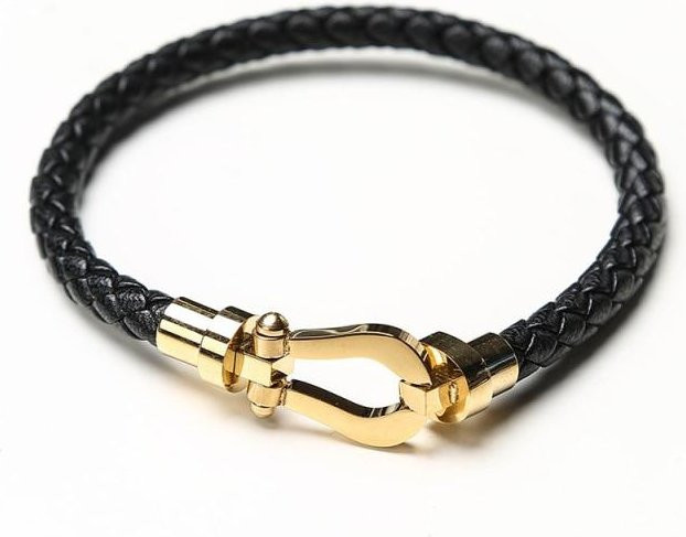 Lederarmband Herren, Hufeisenschnalle Edelstahl, Gold, 17 cm - Bild 1
