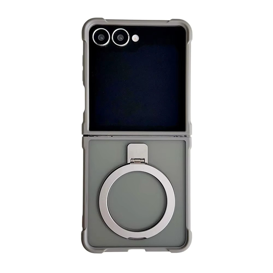 Stoßfeste magnetische Airbag Handyhülle für Samsung Galaxy Z Flip6 in Transparent/Grau mit matter Oberfläche - Bild 4