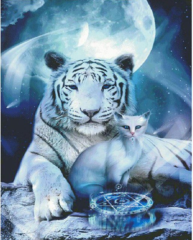FIYO Diamond Painting DIY Set mit Tiger-Motiv, Mosaik-Stickerei mit runden Steinen, mehrfarbig, B x H: 30 x 20 cm - Bild 1