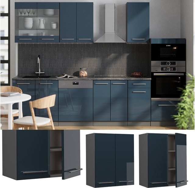 Vicco Hängeschrank Fame-Line Küchenschrank Hochglanz Anthrazit Dunkelblau B: 60 cm, H: 72 cm, T: 34,1 cm - Bild 1