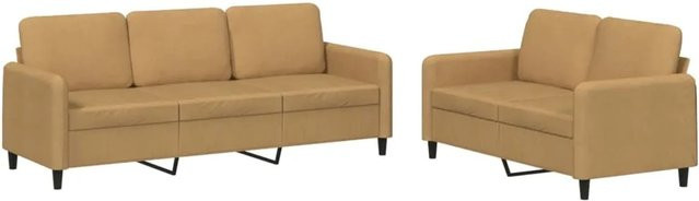 vidaXL 2-teilige Sofagarnitur aus Samt in Braun und Beige mit 2-Sitzer und 3-Sitzer inklusive Zierkissen - Bild 1