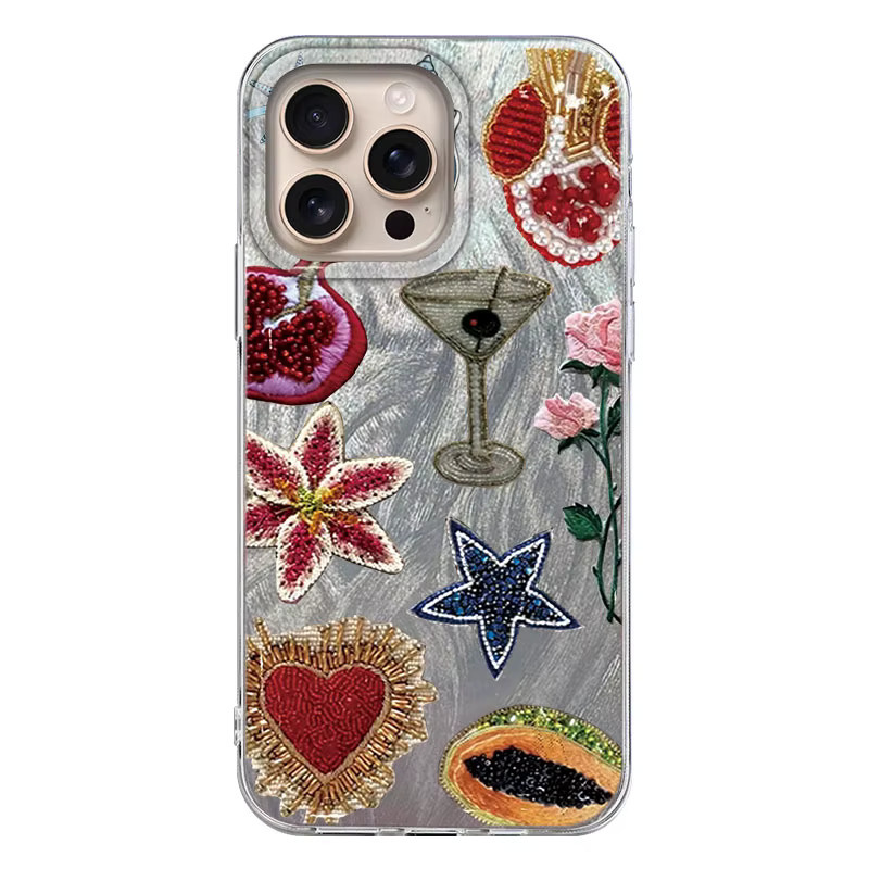 Handyhülle mit Perlen-Herz-Blumenmuster für Apple iPhone 16 15 14 13 12 Pro Max Plus und SE in Multicolour - Bild 4