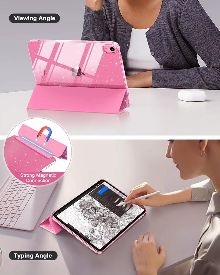 MoKo Glitzer Schutzhülle für iPad 11 Zoll 11. Generation 2025 und 10. Generation 2022, Schlanke Standhülle in Pink - Bild 2