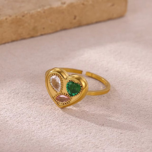 ETCAVCE Herzöffnungsring Edelstahl, Gold, Zirkonia, Damen - Bild 1