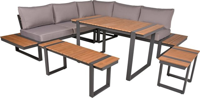 Garden Pleasure Lounge-Eckgruppe Belmira 6-teilig aus Aluminium und Polyester in Grau-Braun mit Auflagen - Bild 1