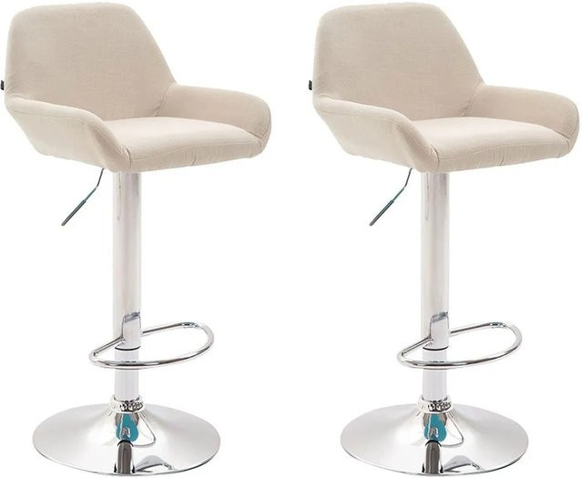 DELUKE Barhocker 2er Set DUBLIN Tresenhocker mit Lehne aus Creme Stoff und Chrom-Gestell - Bild 1