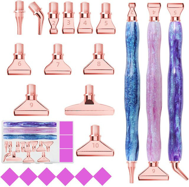 TAKEWEALTH 5D Diamantmalerei-Stift Set mit Metall-Ersatzspitzen und Multi-Placer-Punktbohrern für DIY Diamond Painting und Nail Art in Lila und Multicolour - Bild 1