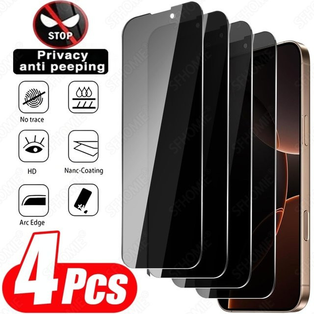 SFHOMIE 4er Pack Anti-Spy Privacy Displayschutzfolie aus gehärtetem Glas für iPhone 11 bis 17 Pro Max und Plus Modelle, transparent - Bild 1