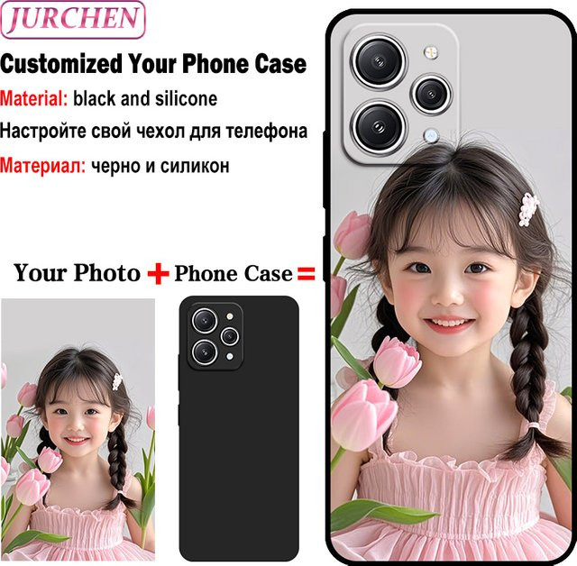 JURCHEN Individuelles Foto-Cover für Xiaomi Redmi Note 15 14 14C 15C 14S 14R 15R Pro Plus 5G Schutzhülle aus Silikon in Schwarz Matt - Bild 1