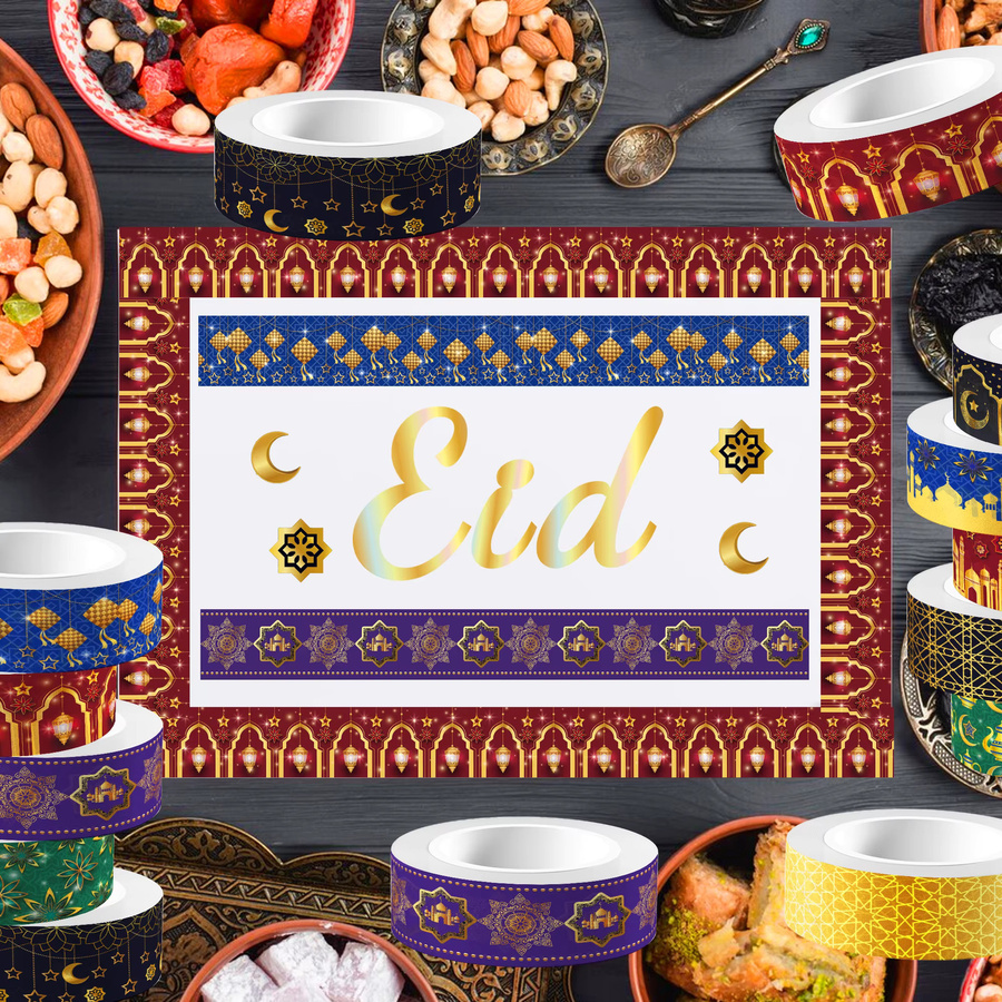 12 Stück Washi Tape Set mit orientalischem Ramadan und Eid Mubarak Design in Multicolour für Scrapbooking und Fensterdekoration - Bild 3