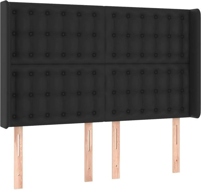 vidaXL Kopfteil mit Ohren in Schwarz aus Kunstleder, B/T/H: 147 x 16 x 118/128 cm - Bild 1
