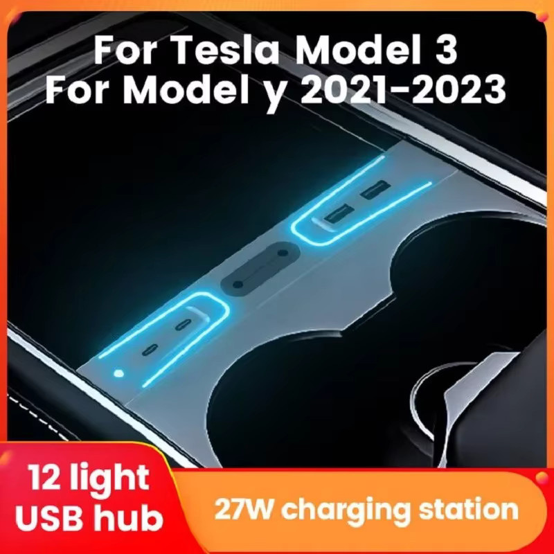 NAVIFANS 27 W Schnellladegerät USB-Hub für Tesla Model 3 und Tesla Model Y 2021–2023, Intelligente Dockingstation mit USB-A und USB-C, Schwarz - Bild 2
