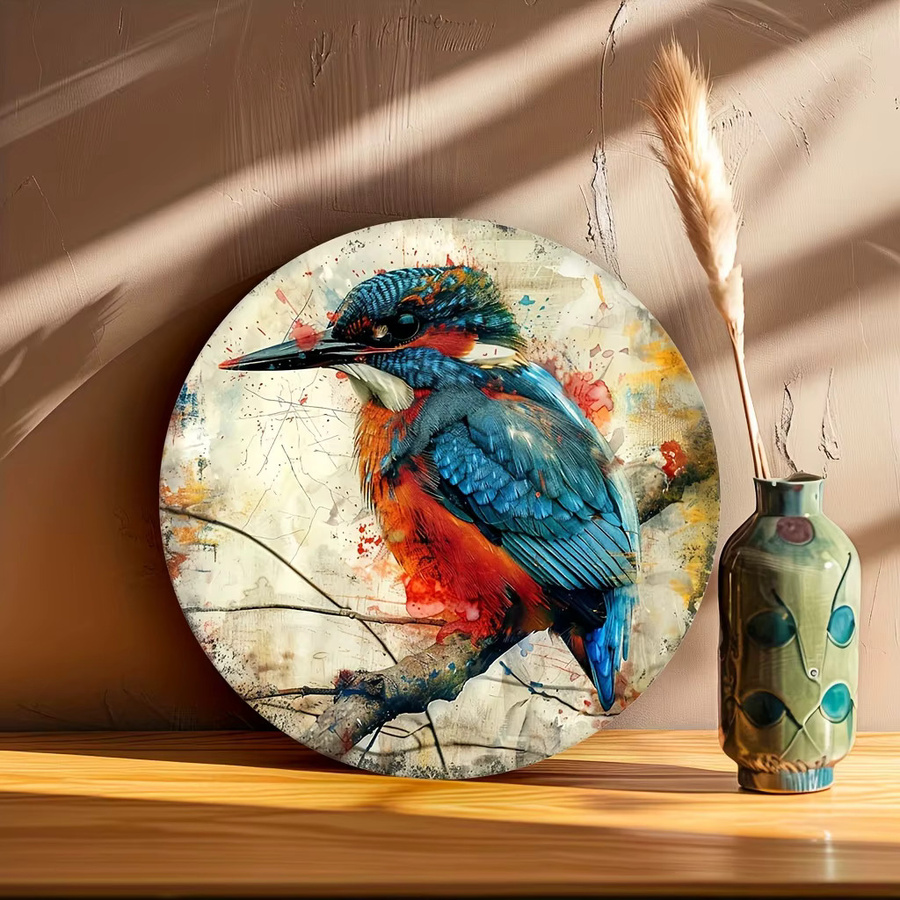 Potdemiel Eisvogel Wandkunst aus Aluminium, rundes Metalldesign in Mehrfarbig auf Weiß - Bild 2