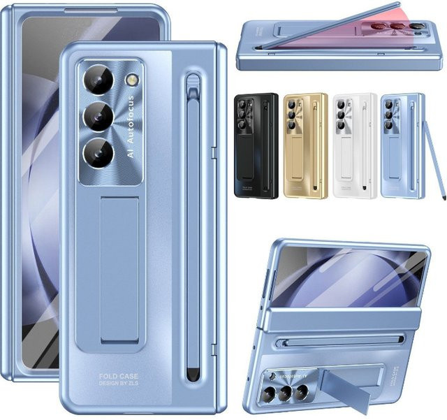 Samsung Galaxy Z Fold Schutzhülle mit Scharnierschutz, S Pen Halterung, Displayschutz und Armband in Schwarz oder Blau - Bild 1