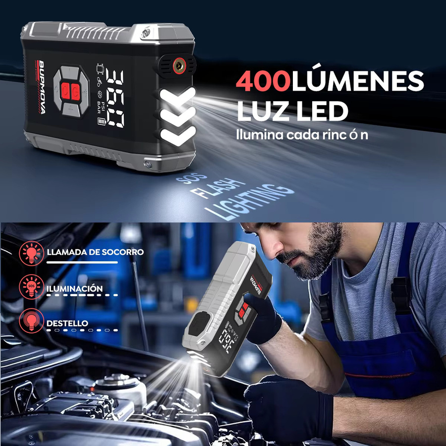 BSMOOM Auto-Starthilfe mit 150PSI Luftpumpe und 26800mAh Hochleistungsakku, Tragbarer Reifenfüller für Benzin und 10L Diesel mit LED-Beleuchtung und USB Typ-C Schnellladung - Bild 4
