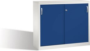 C+P Akten-Sideboard Acurado mit Schiebetüren und Schloss, Front Enzianblau, Korpus Lichtgrau, H: 100 cm, B: 120 cm, T: 40 cm - Bild 1
