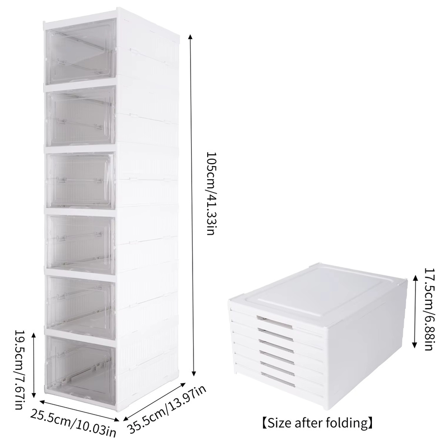 HGTUGO Faltbarer Schuhschrank mit 6 Ebenen, stapelbarer Schuh-Organizer mit transparenten Acryltüren in Weiß, staubdichter und atmungsaktiver Schuhaufbewahrung für den Eingangsbereich - Bild 5
