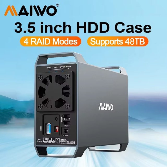 MAIWO Dual Bay 3,5-Zoll HDD Festplattenbox mit RAID-Modi und Lüfter, SATA zu USB 3.0 externe Disk Array Box - Bild 1