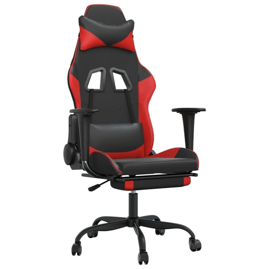vidaXL Gaming-Stuhl Modell 1 in Schwarz und Rot aus Kunstleder mit Massagefunktion und Fußstütze - Bild 2