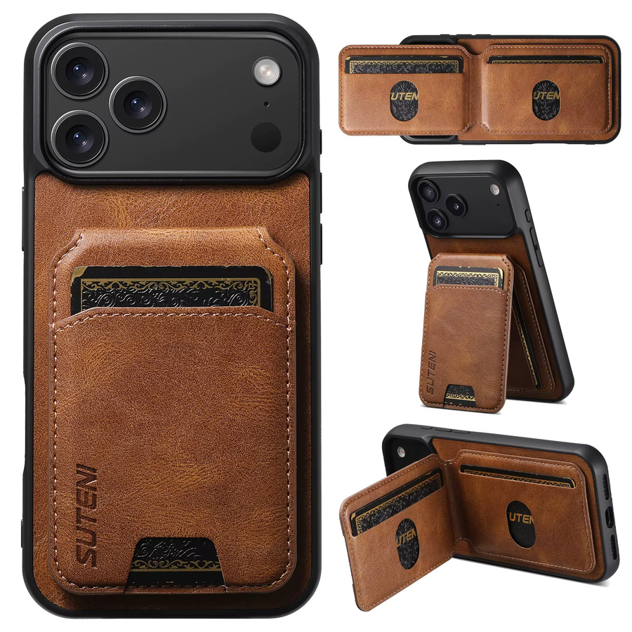 EUCAGR Luxus Handyhülle aus Kunstleder mit Öl-Wachs-Muster und Kartenhalter als Taschenständer für iPhone 17 Pro Max 17 Air 16 Plus 15 14 13 12 Pro in Blau und Braun - Bild 2