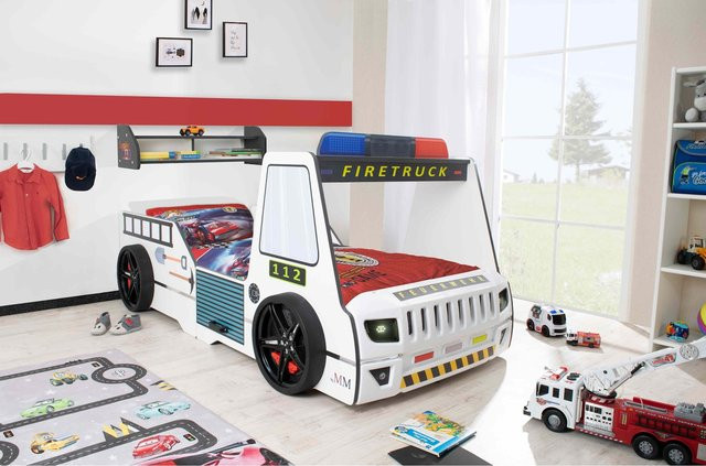 Aileenstore Kinder Autobett Rio Firetruck Feuerwehrbett mit LED-Licht und Sirenenoptik B/T/H: 90 x 200 cm - Bild 1