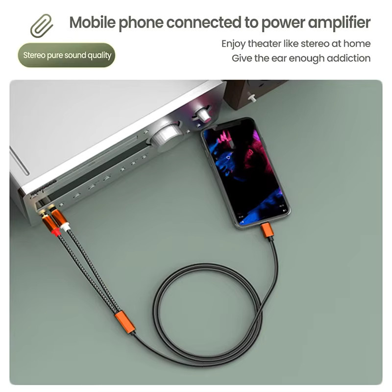 USB-C zu Dual-RCA-Audiokabel in Orange für Smartphones, Tablets, Heimkinos, DVD-Player und Lautsprecher - Bild 3