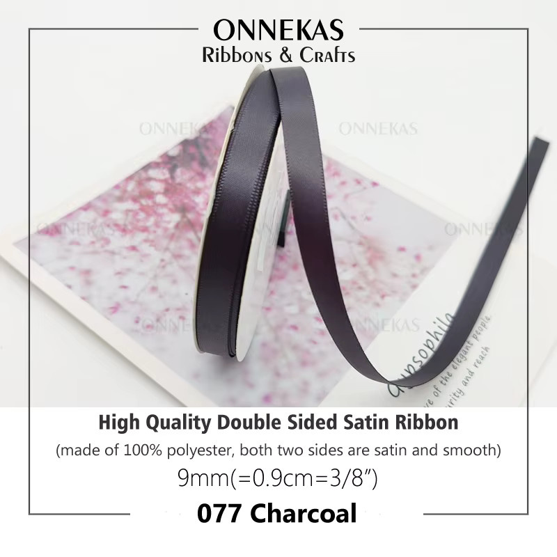 ONNEKAS Satinband Grau aus 100 % Polyester mit doppelseitiger Klebefläche, Breite: 9 mm - Bild 2