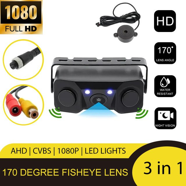 First Safe 3-in-1 Universelles Auto-Kit mit LED-Rückfahrkamera, Radarsensor und Mini-Alarm in Schwarz - Bild 1