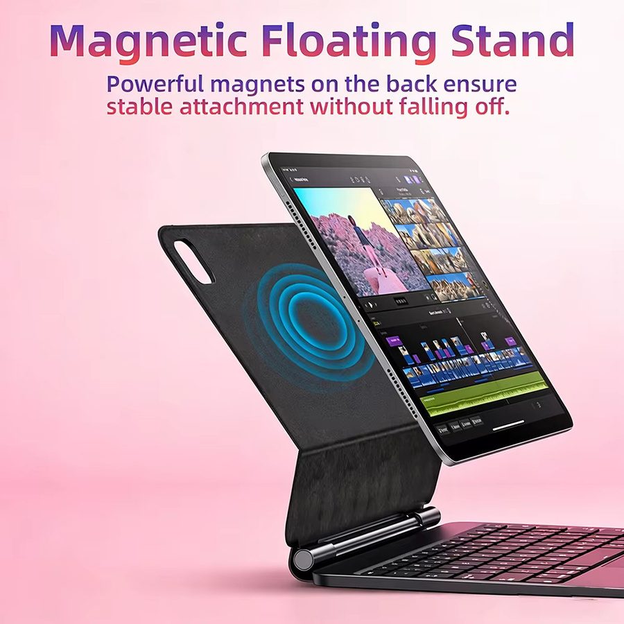 READYYEAH Magic Keyboard Hülle für iPad Pro 11 und 12,9 Zoll, iPad Air 4 und 5. Generation sowie iPad 10. Generation, Magnetisches Smart Cover mit Hintergrundbeleuchtung, Schwarz - Bild 2