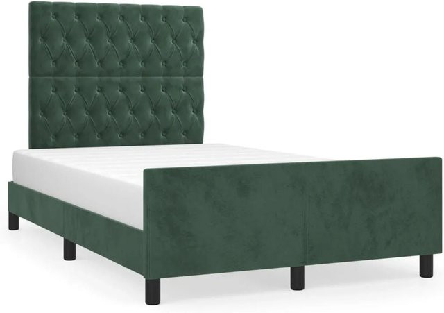 vidaXL Bettgestell aus Samt in Dunkelgrün mit Holz und MDF, B/T/H: 120 x 200 x 126 cm - Bild 1
