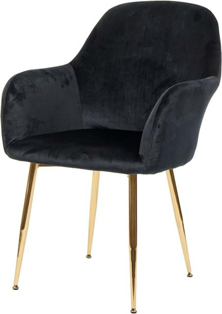 Esszimmerstuhl MCW-F18 im Retro Design aus Samt in Schwarz mit goldenen Beinen - Bild 1