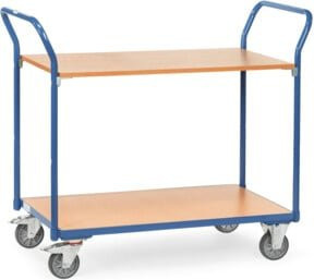 Fetra Tischwagen 1600 mit 2 Etagen, Tragkraft 200kg, TPE-Reifen und 2 Schiebebügeln in Blau und Stahl - Bild 1