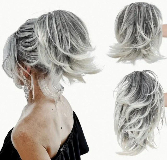 NICESY Pferdeschwanz und Chignon-Extensions, 20cm, grau, Damen - Bild 1