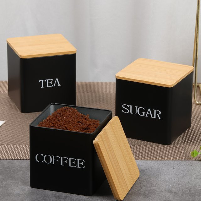 Willstar 3er Set Vakuum Versiegelte Vorratsgläser aus Glas und Metall für Kaffee, Tee und Zucker in Schwarz und Weiß - Bild 1