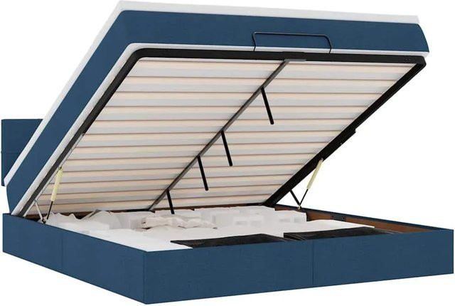 vidaXL Ottoman-Bett mit Matratze in Blau und Weiß, modernes Polsterbett mit Lift-up-Funktion, B/T: 160 x 200 cm - Bild 1