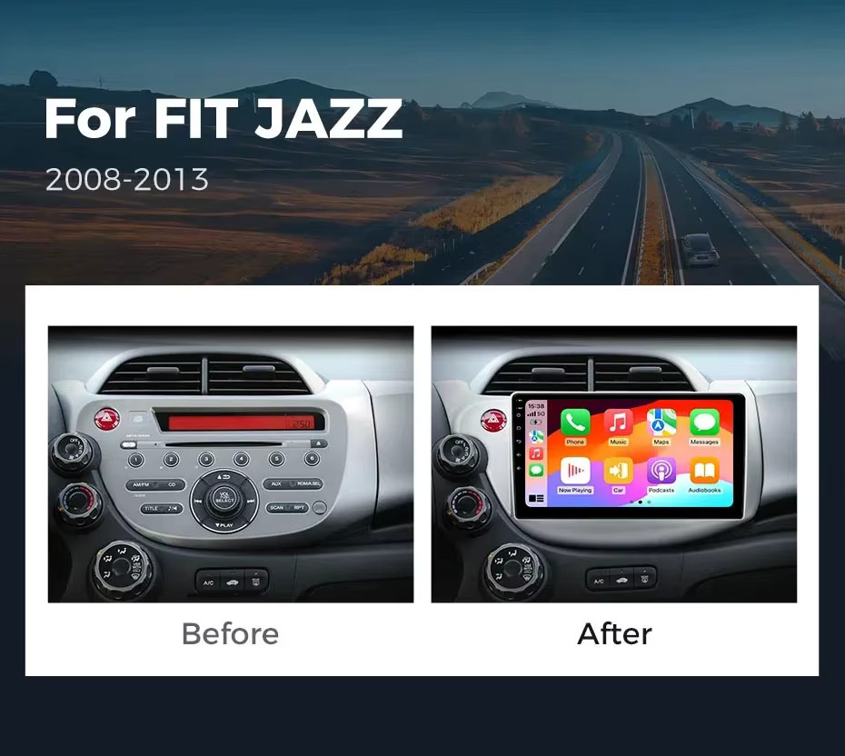 Android 15 Auto Stereo Radio Multimedia mit Bluetooth und drahtlosem CarPlay sowie Android Auto für Honda Fit Jazz (2008-2013), Schwarz - Bild 2
