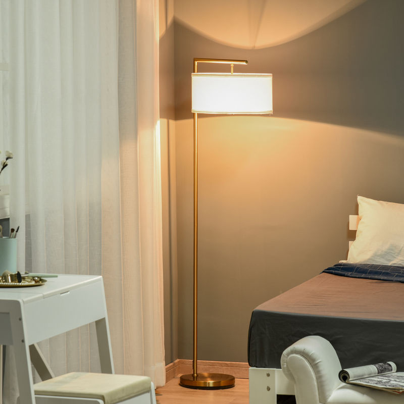 HOMCOM Stehlampe aus Metall und Leinen in Gold und Weiß für Wohnzimmer, Schlafzimmer oder Büro, E27 Sockel, B/T/H: 47 x 37 x 153 cm - Bild 2