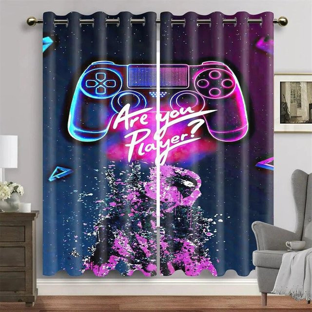 Wipon Gaming Gamepad Vorhang Set für Kinderzimmer und Wohnzimmer, Mehrfarbig, Polyester, B: 65 cm, H: 60 cm, 2 Stück - Bild 1