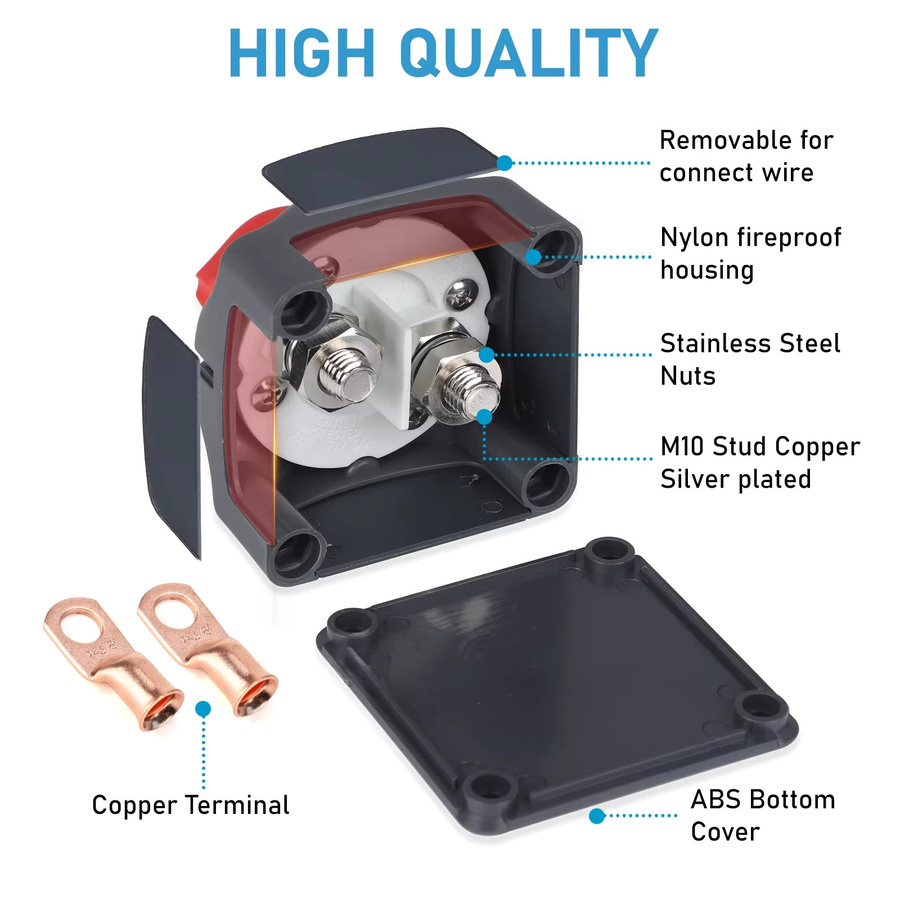 MINESPEED Wasserdichter Batterie-Trennschalter IP65 mit Anschluss für 12 V–48 V, 2 Positionen für LKW, Boot, Yacht, Wohnwagen und Motorrad - Bild 4