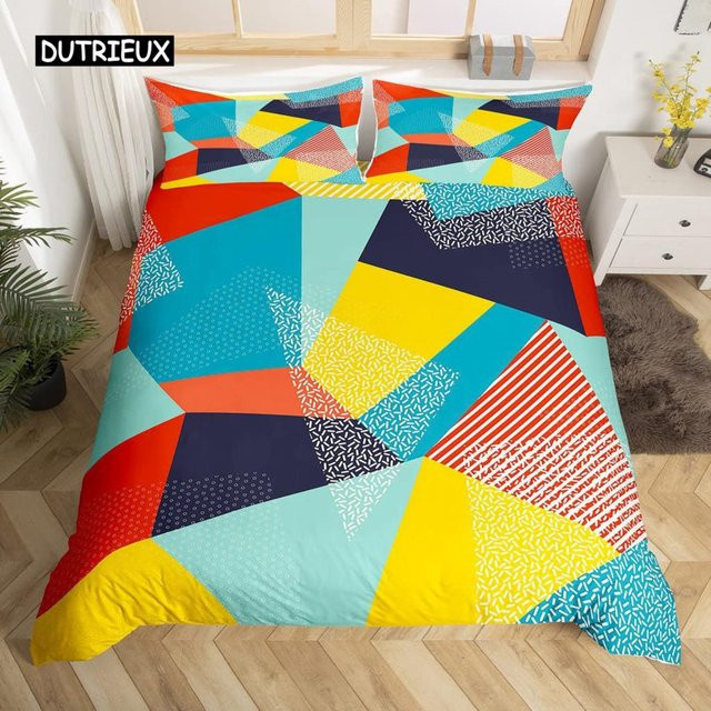 Binchi Bettwäsche-Set Geometrie mit Streifen und Dreiecken in Blau, Weiß und Schwarz, Material Polyester, B/H: 135 x 200 cm - Bild 1
