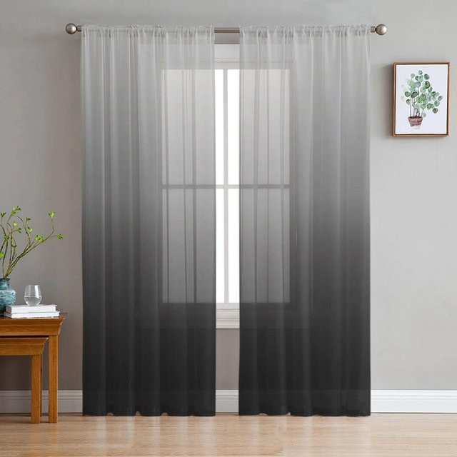 A Family Of Home Textiles Tüllvorhang Chiffon mit Farbverlauf in Grau und Schwarz, transparent, B: 135 cm, H: 244 cm - Bild 1