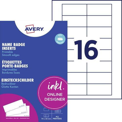 Avery Zweckform Einsteckschild Namensschild DPC7434A-10 Weiß B: 74 mm, H: 34 mm - Bild 1