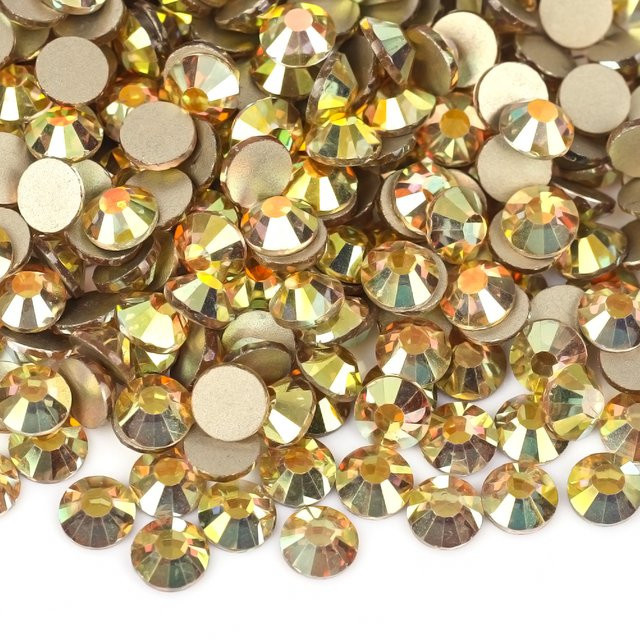 Goldfarbene Strass-Steine in Champagner-Gold aus Glas, Flachboden-Glitzerkristalle SS6-SS30, nicht heißfixierbar - Bild 1