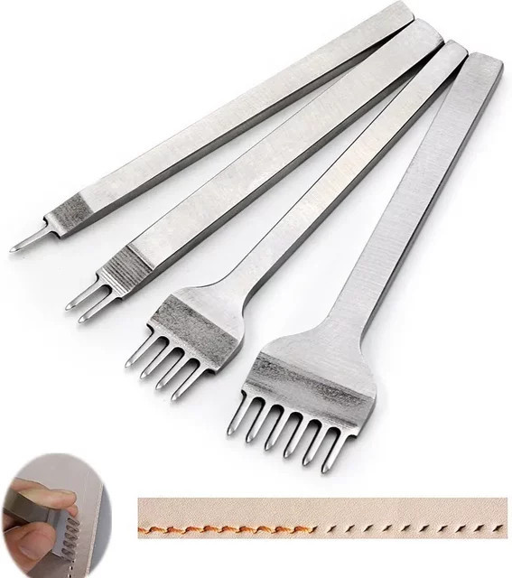 FATCOOL Lederhandwerkswerkzeug Set mit Locher und Zinken für Schnür-Nähte in Silber - Bild 1