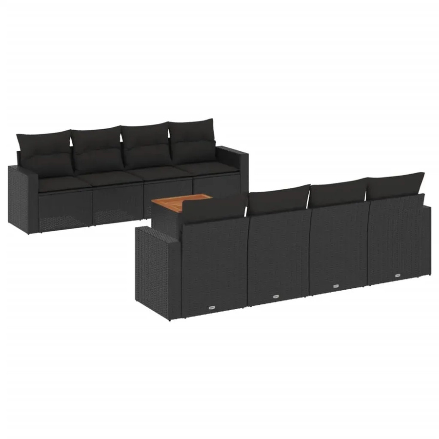 vidaXL 9-teilige Garten-Sofagarnitur aus schwarzem PE-Rattan mit Sitzkissen und Stauraum - Bild 2