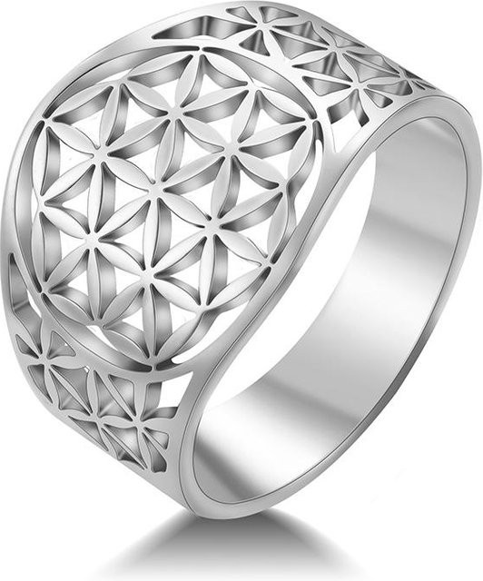 Ring Edelstahl, Blume des Lebens, Weiß, Damen, Vintage - Bild 1