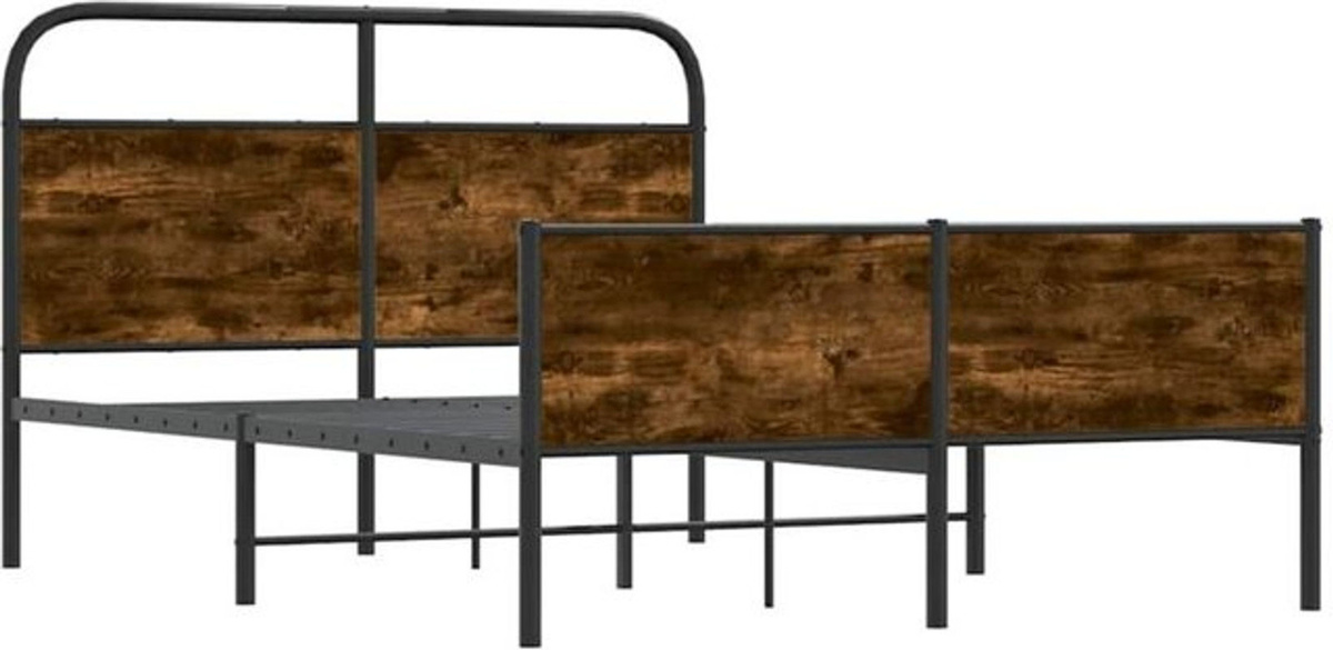 Bettgestell aus Holzwerkstoff und Stahl von Vidaxl in Braun im Industrial-Stil, B/T/H: 135 x 190 cm - Bild 1