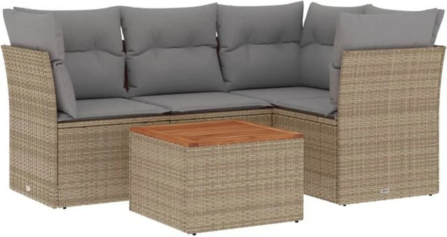 vidaXL 5-tlg. Garten-Sofagarnitur in L-Form aus Poly-Rattan in Beige mit Tisch und Kissen inklusive Stauraum - Bild 1